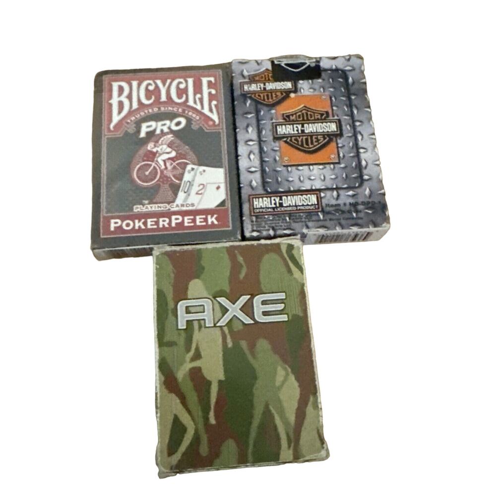 Playing Card Lot Of 3 Harley Davidson AXE Bicycle Pokerpeek